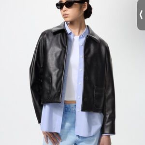 Coated short faux leather jacket, new tag, basic, high quality